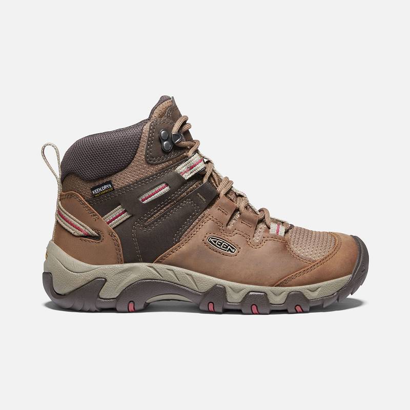 Keen Steens Leather Wanderstiefel Damen DE-95672 Toasted Coconut/Tibetan Red - Keen Damenschuhe Brau